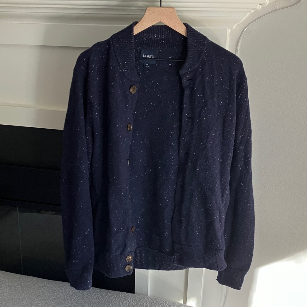 J. Crew Midnight Blue Speckled Wool Blend Cardigan